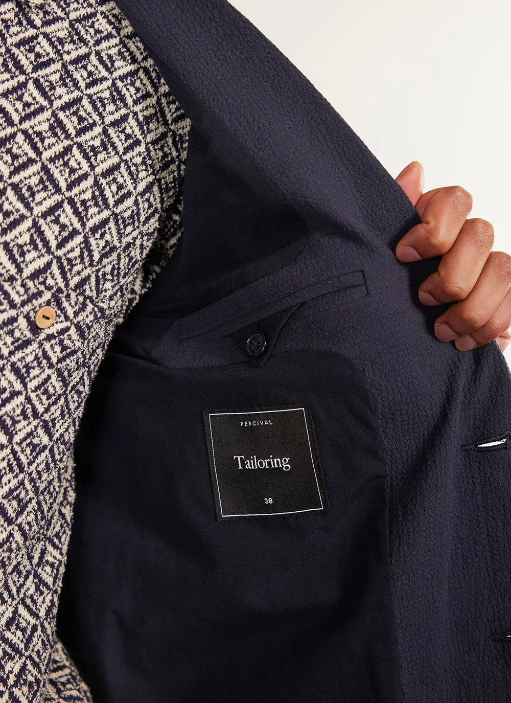 Tailored Seersucker Blazer | Navy