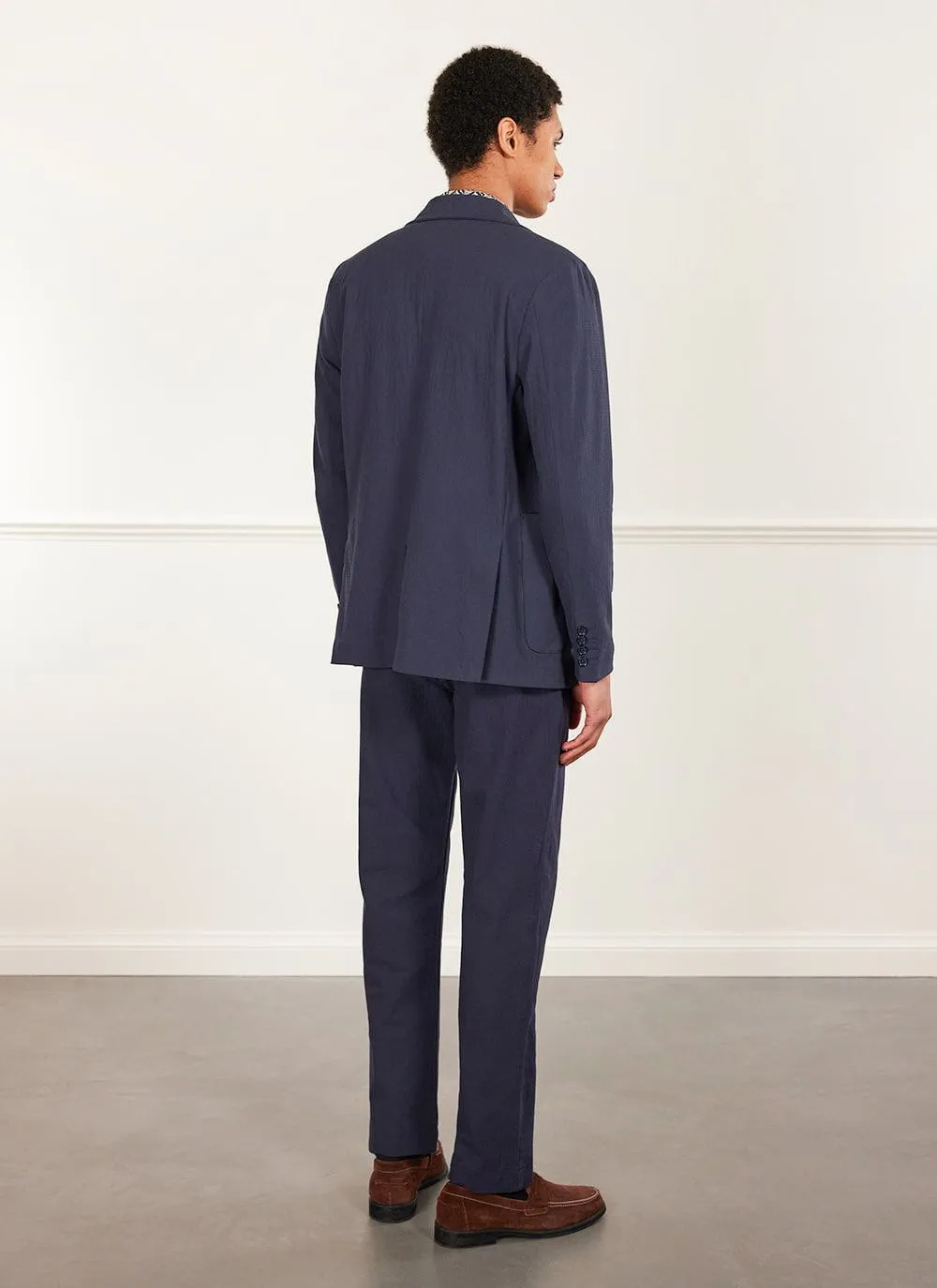 Tailored Seersucker Blazer | Navy