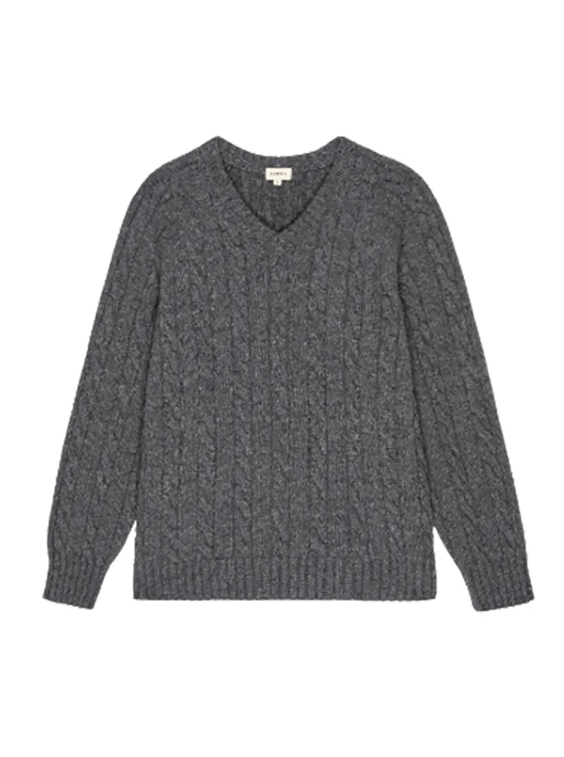 The Cable V-Neck Sweater in Charcoal Grey
