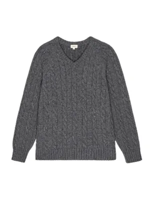 The Cable V-Neck Sweater in Charcoal Grey