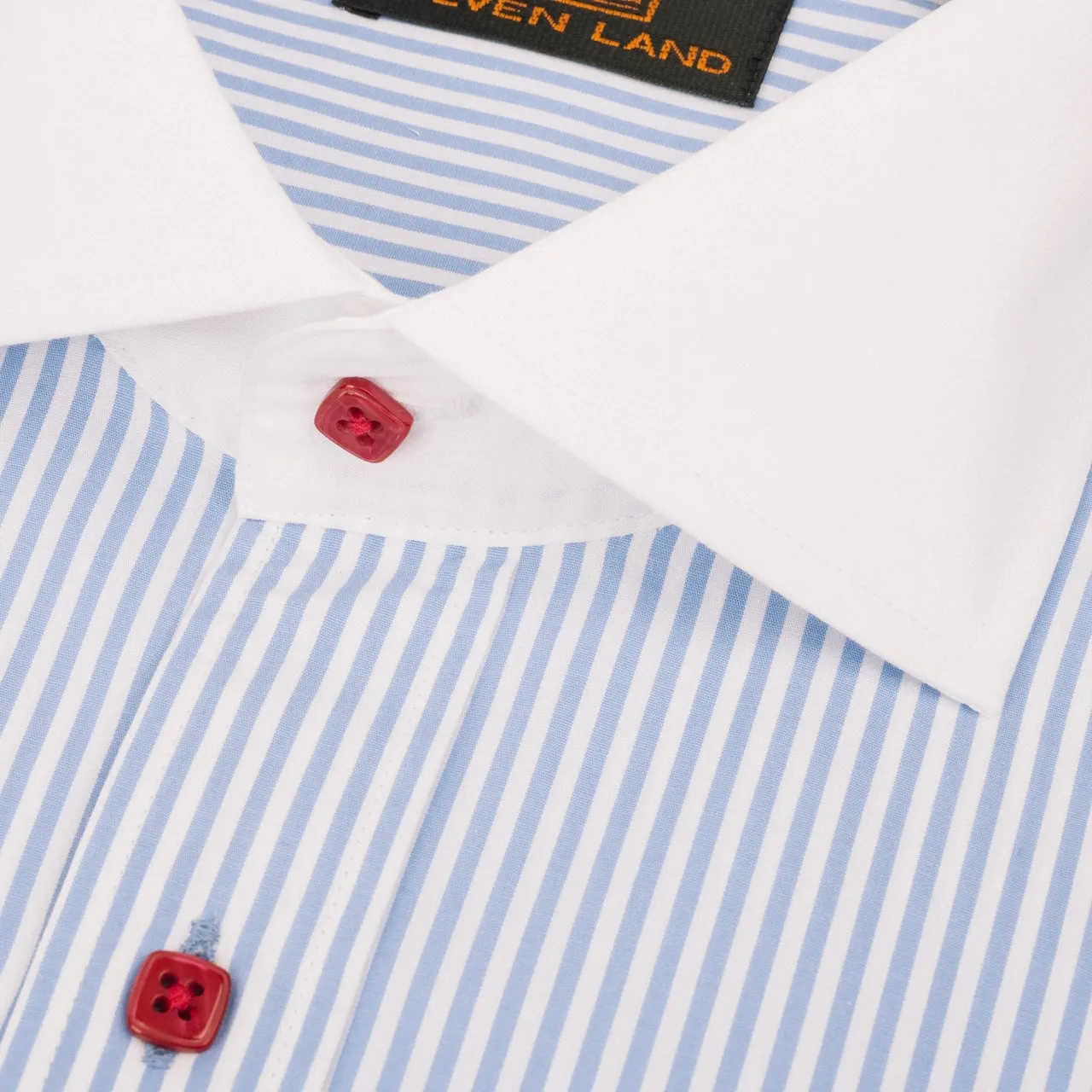 The Corcoran Dress Shirt | White Contrast Spread Collar | French Cuff | 100% Cotton | Light Blue