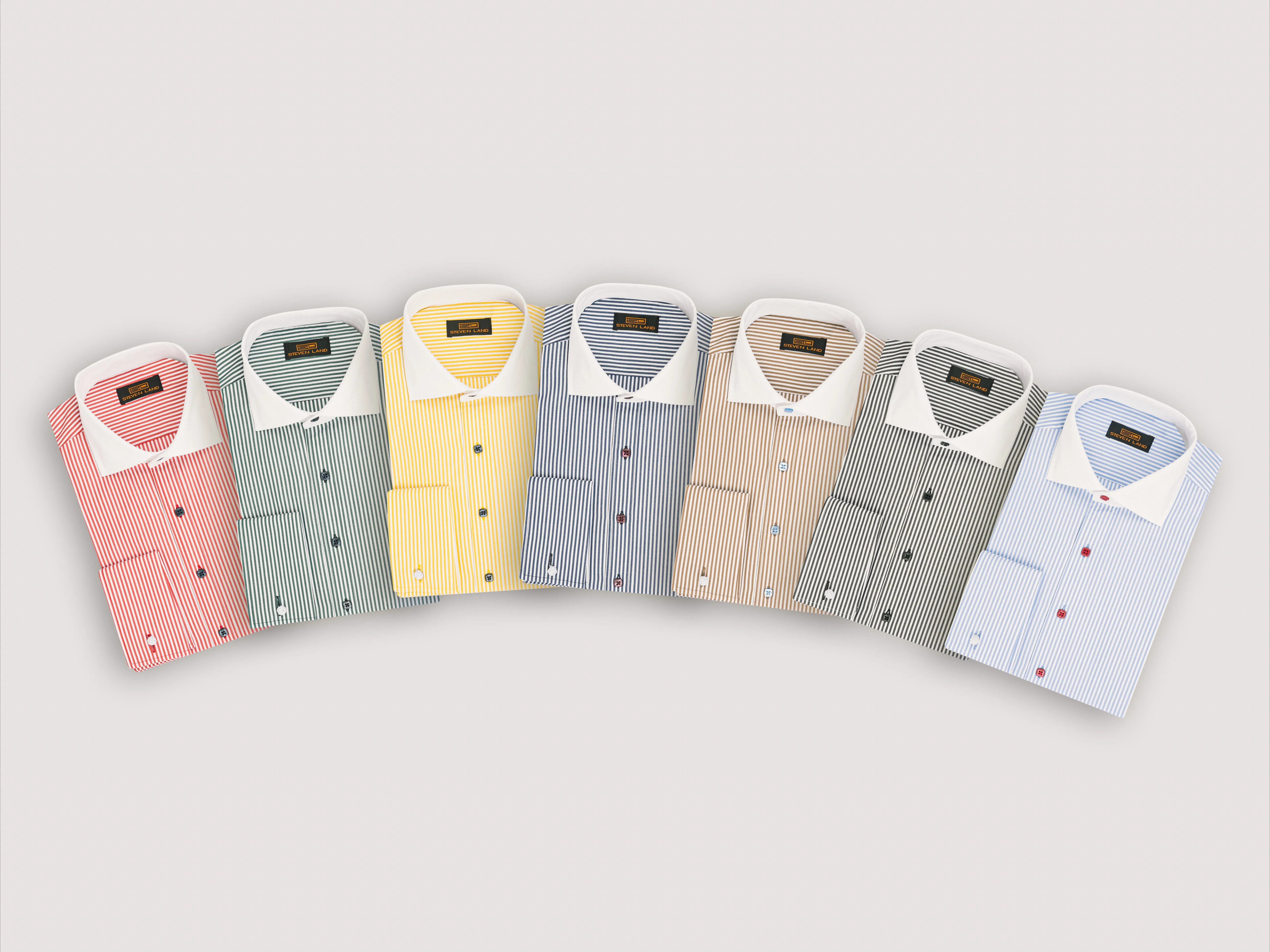 The Corcoran Dress Shirt | White Contrast Spread Collar | French Cuff | 100% Cotton | Light Blue