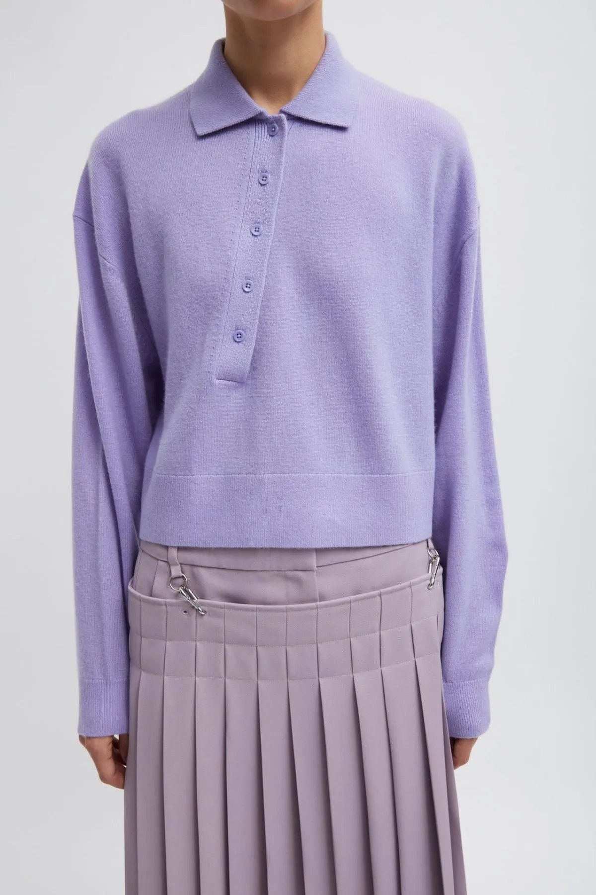 Tibi Washable Cashmere Easy Polo Cropped Sweater - Lavender