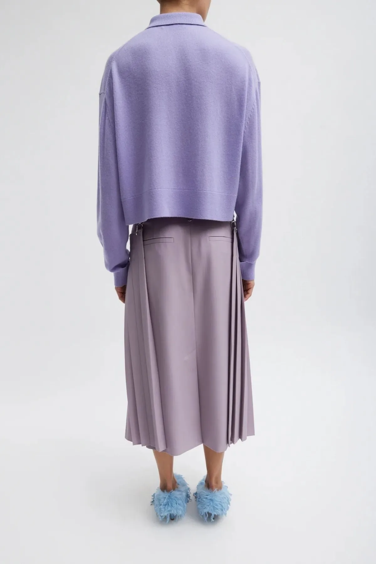 Tibi Washable Cashmere Easy Polo Cropped Sweater - Lavender