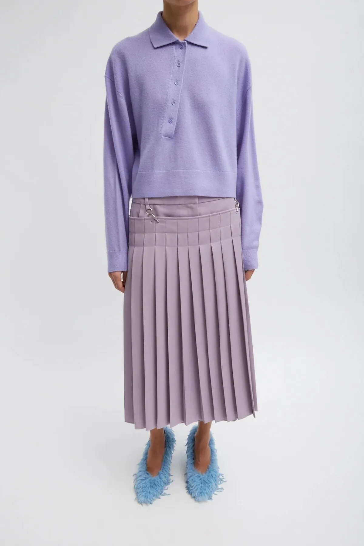 Tibi Washable Cashmere Easy Polo Cropped Sweater - Lavender