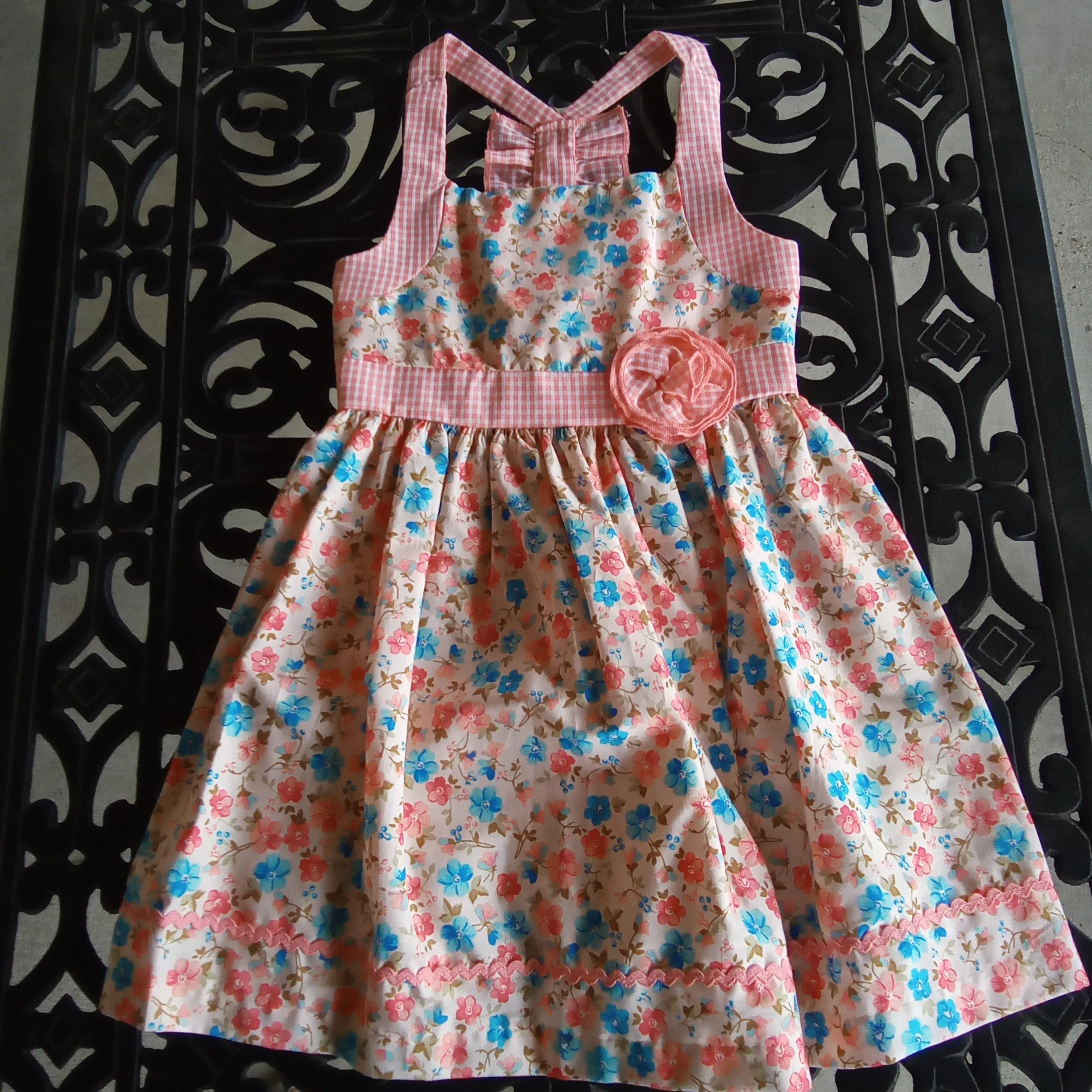 Toddler Coral Floral & Gingham Sundress |  Bonnie Jean