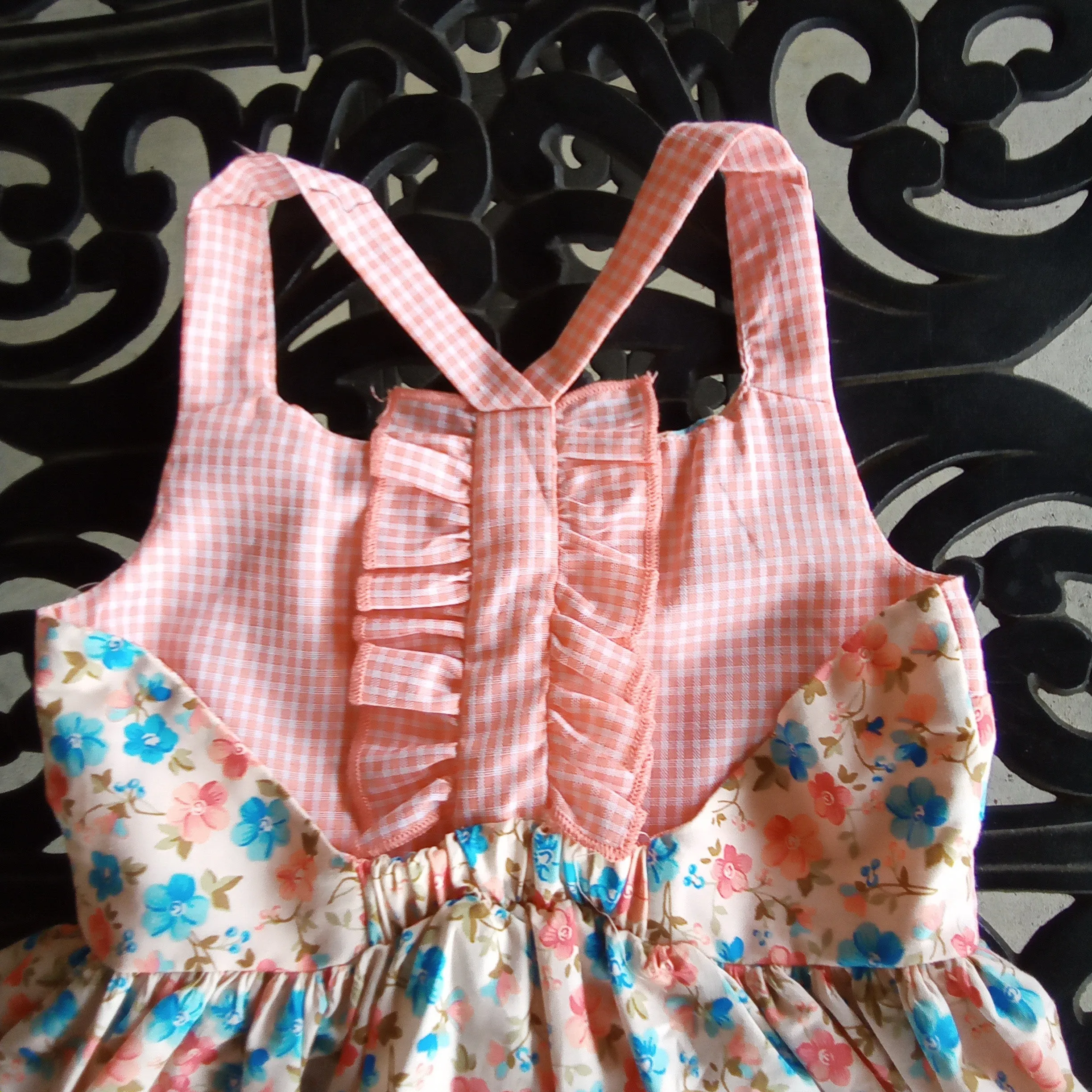 Toddler Coral Floral & Gingham Sundress |  Bonnie Jean