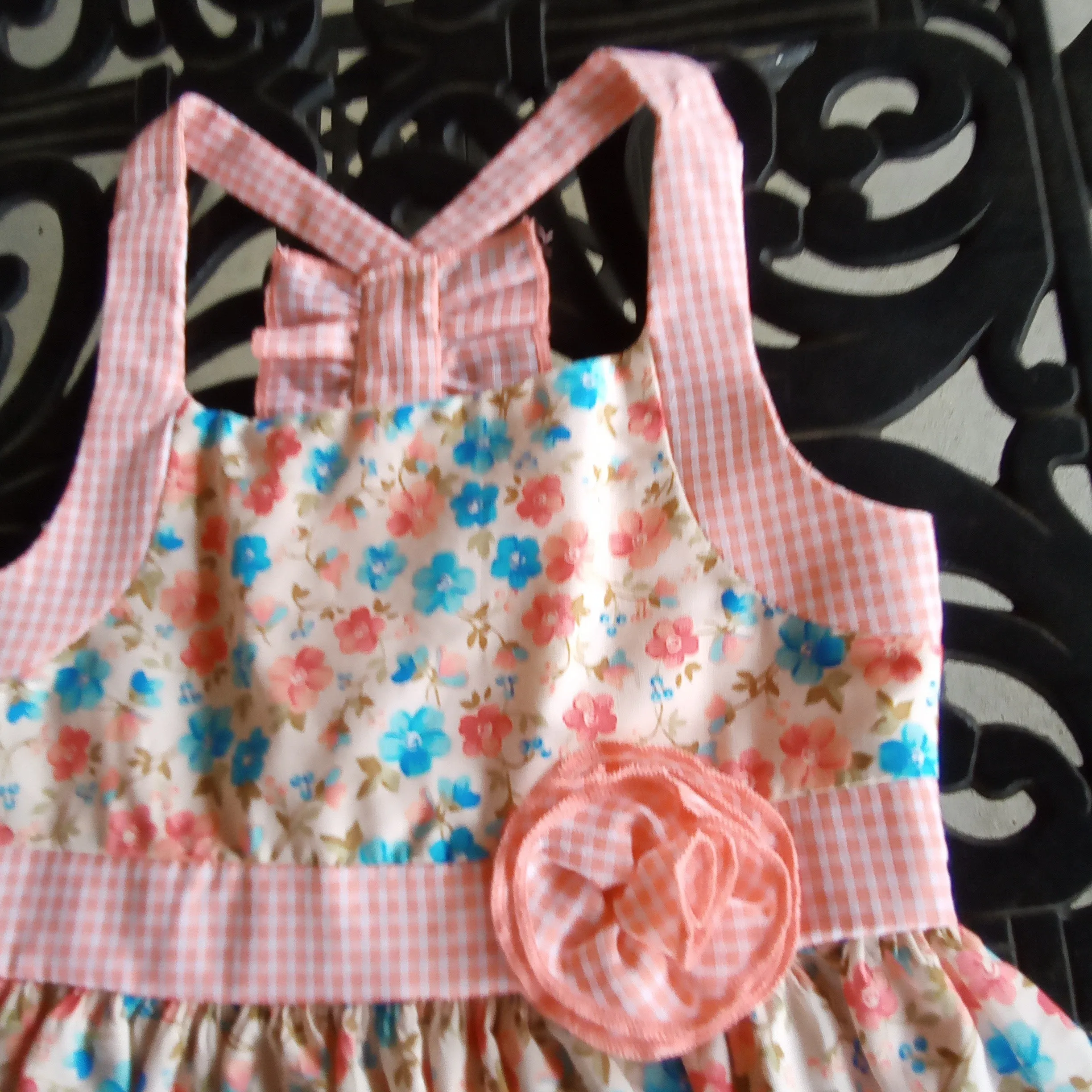 Toddler Coral Floral & Gingham Sundress |  Bonnie Jean