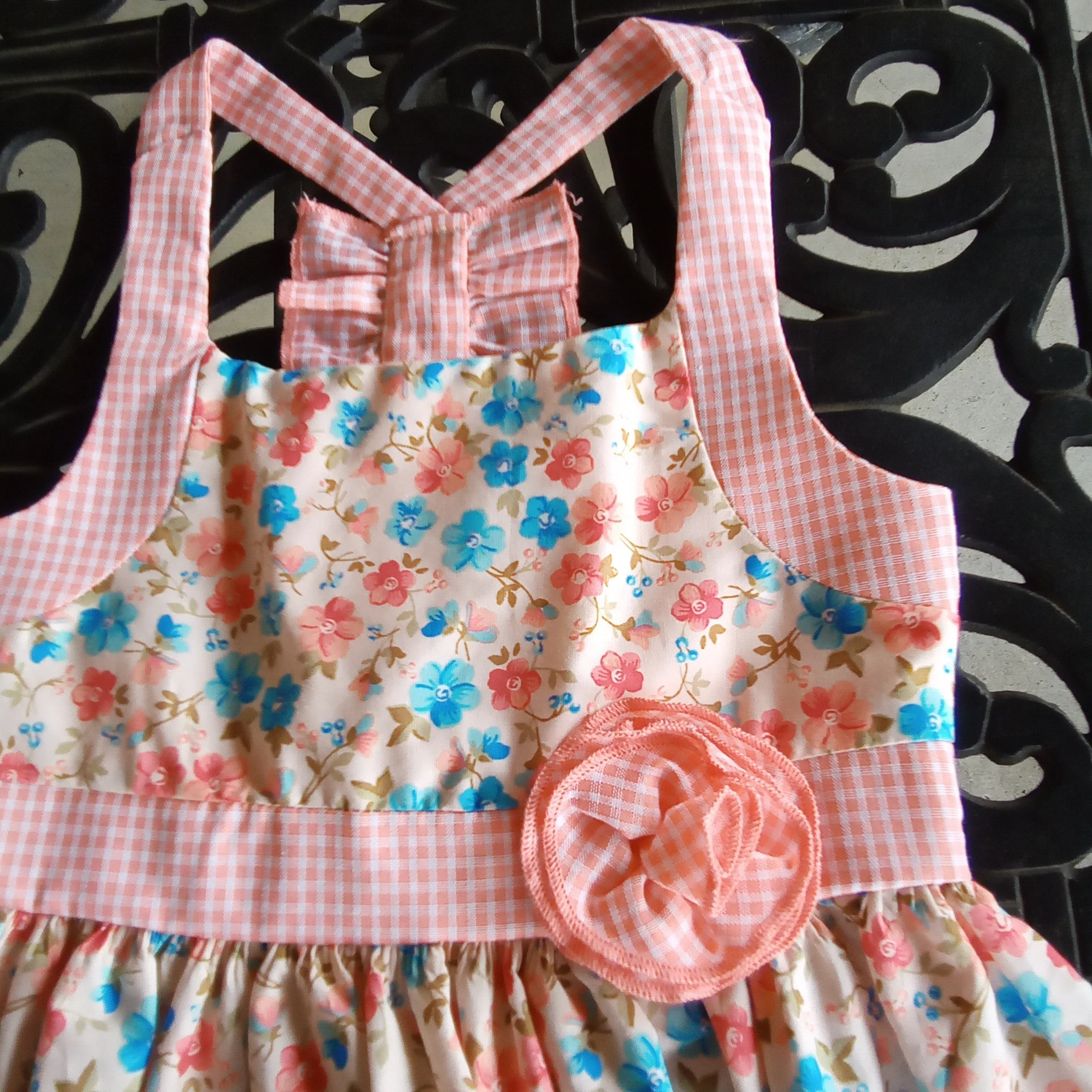 Toddler Coral Floral & Gingham Sundress |  Bonnie Jean