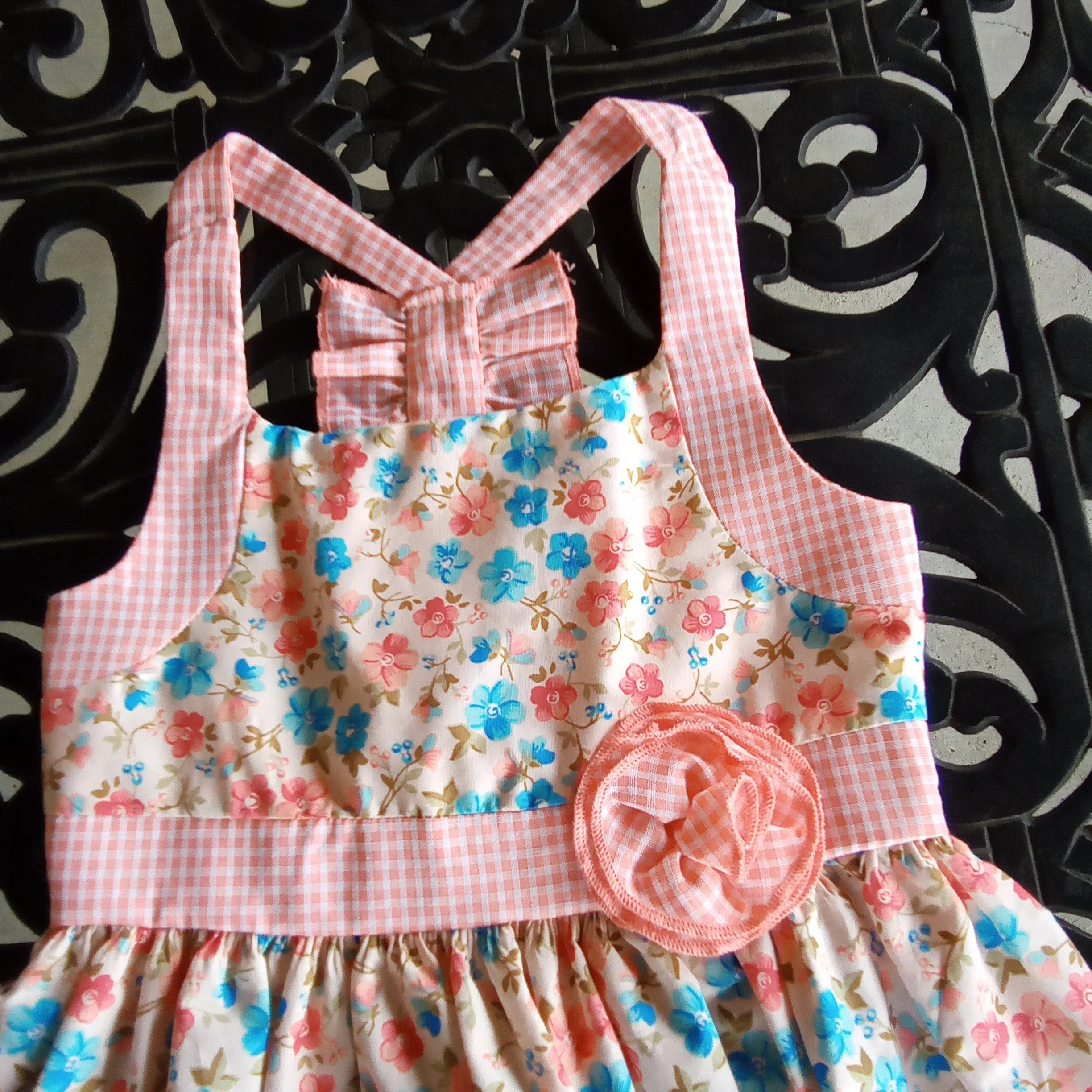 Toddler Coral Floral & Gingham Sundress |  Bonnie Jean