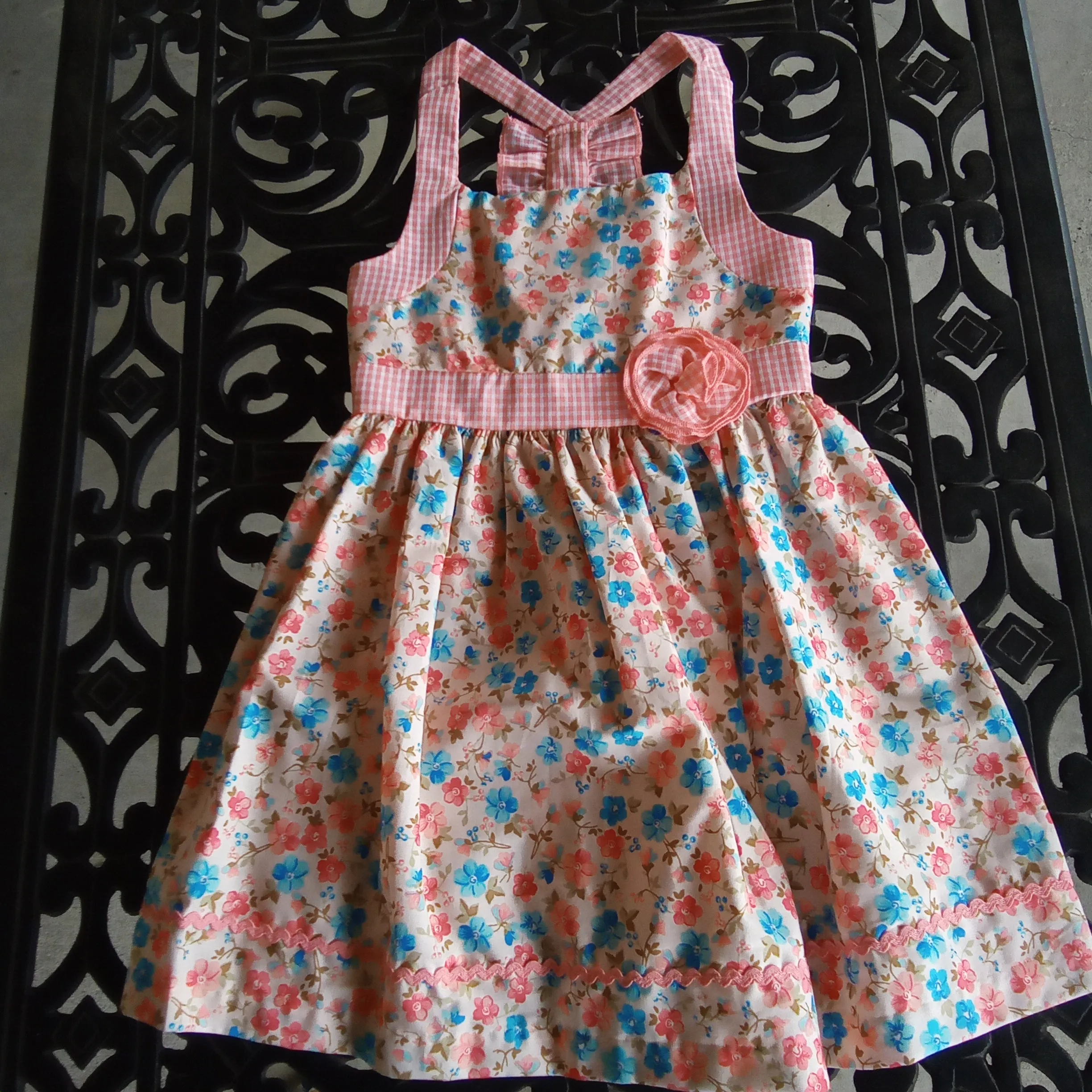 Toddler Coral Floral & Gingham Sundress |  Bonnie Jean