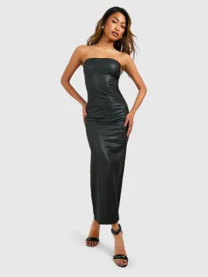 Trend4us Strapless Stretch Faux Leather Maxi Dress