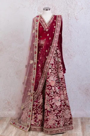 Velvet lengha & 2 net dupatta N8_1172