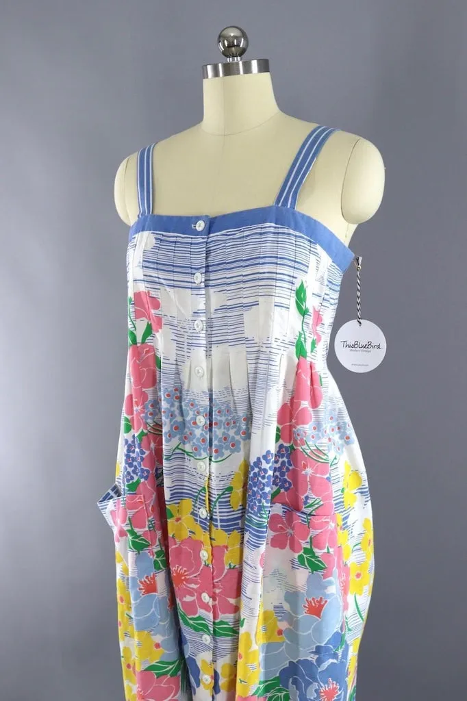Vintage Floral Print Cotton Sundress