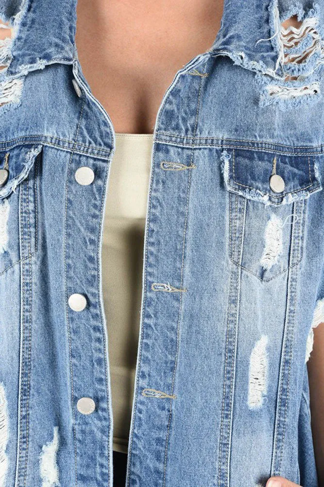 Women's Oversized Destroyed Denim Vest