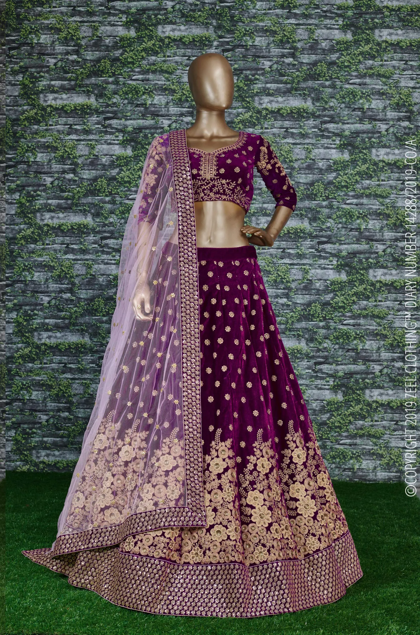 Zeel Clothing Women's Velvet Semi stitched Lehenga Choli (7024-Purple_Purple_Free Size)